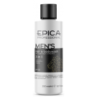 EPICA Men&#039;s 3 in 1 Универсальный мужской шампунь для волос и тела с кондиционирующим и охлаждающим эффектом с маслом апельсина, экстрактом бамбука, экстрактом хмеля и витамином PP, 250 мл.