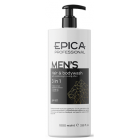 EPICA Men&#039;s 3 in 1 Универсальный мужской шампунь для волос и тела с кондиционирующим и охлаждающим эффектом с маслом апельсина, экстрактом бамбука, экстрактом хмеля и витамином PP, 1000 мл.